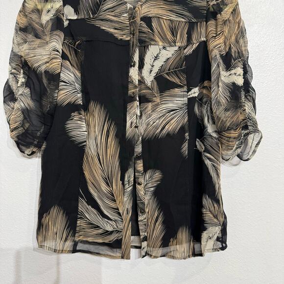Diane Von Furtensberg Black Palm Print Button Down Blouse Sz 0 - Picture 2 of 9